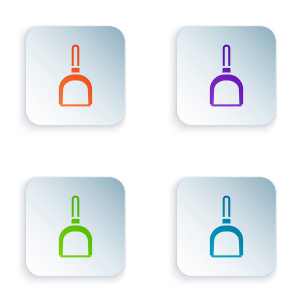 Kolor ikona Dustpan izolowane na białym tle. Usługi sprzątania. Zestaw kolorowych ikon w kwadratowych przyciskach. Wektor - Wektor, obraz