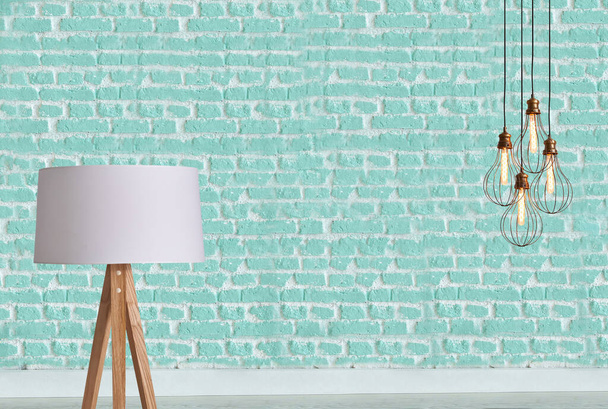 новая зеленая каменная стена, дизайн интерьера для дома, офиса, гостиницы и спальни, современная лампа - Фото, изображение