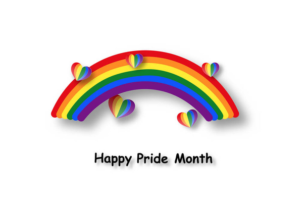 Feliz mes de orgullo. Ilustración del arco iris y el corazón del arco iris. Lesbianas, gays, transgénero, bisexuales y símbolo de paz. - Vector, imagen