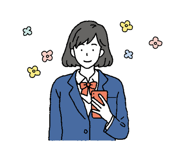 Illustration of a female student using a cell phone - Vector, Image