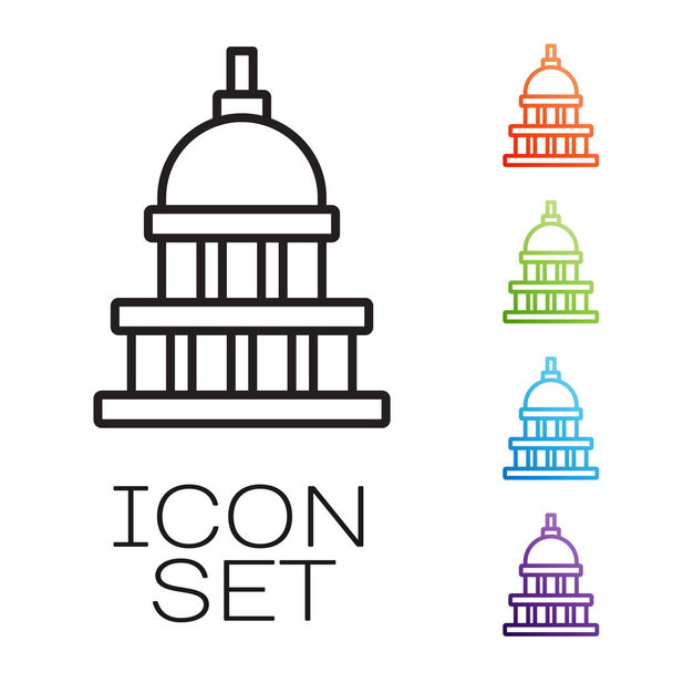 Línea negra Icono de la Casa Blanca aislado sobre fondo blanco. Washington DC. Establecer iconos de colores. Vector - Vector, imagen