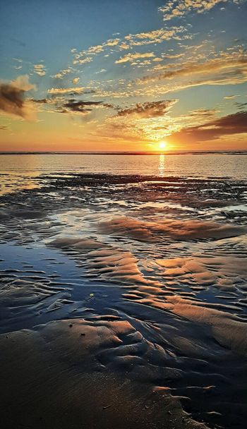 Atlantik, romantische Stimmung, Golfe de Gascogne, Nouvelle-Aquitaine, romantische Stimmung, Tapeten Sonnenuntergang - Foto, Bild