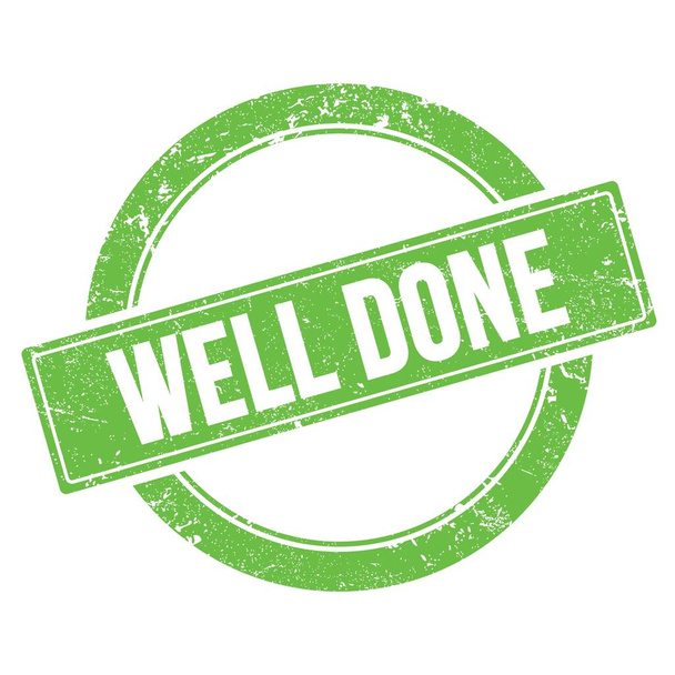 WELL DONE text on green grungy round vintage stamp. - Photo, Image