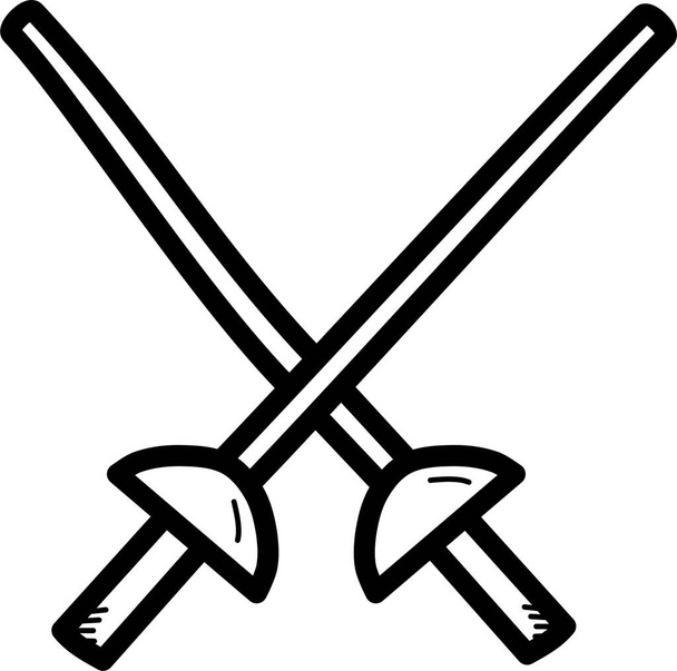 ícone de esgrima cruz de combate em estilo desenhado à mão - Vetor, Imagem