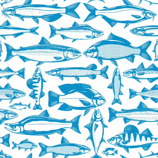 Patrón o fondo sin costura de peces vectores. Colección de ilustración de peces - Vector, imagen