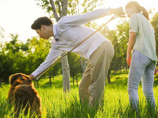 Giovani amanti cani da passeggio nel parco - Foto, immagini