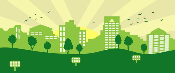 Ecological city and environment conservation. Green city concept. Vector Illustration. - Vetor, Imagem