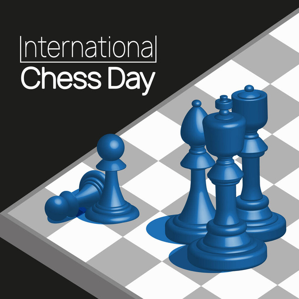 Banner do Dia Internacional do Xadrez. Peças de xadrez no quadro ilustração vetorial. - Vetor, Imagem