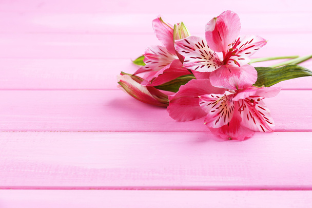 Beautiful Alstroemeria flowers on wooden table - Zdjęcie, obraz