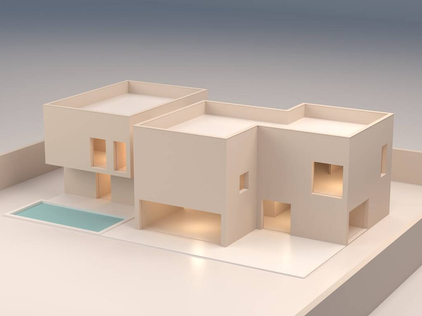 建築模型。不動産や建設製品の販売のための家の孤立モデル。設計住宅建築スタジオモデル。3Dレンダリング.  - 写真・画像