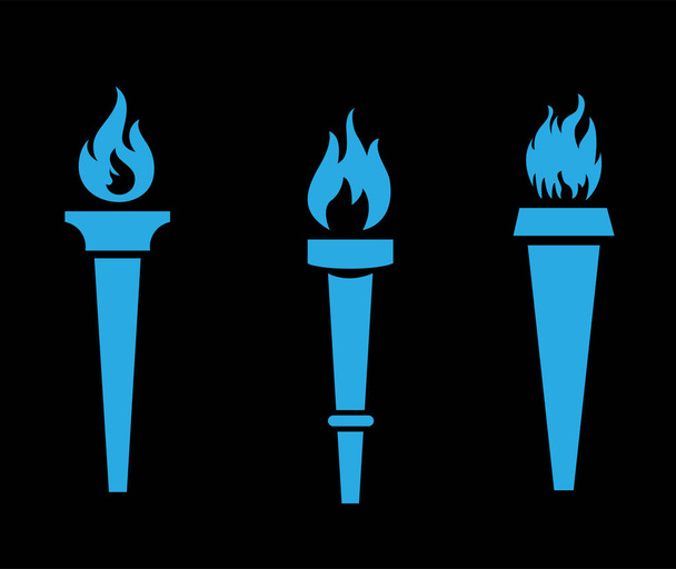 факел Коллекция иллюстрации дизайн Пламя с пламенем с черным фоном - Вектор,изображение
