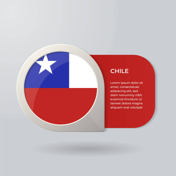 3D Map Pointer Flag Nation of Chile with Description Text - Vektör, Görsel