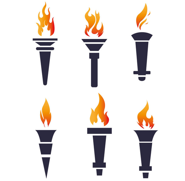 resumo Coleção de tocha de jogos olímpicos Ilustração de ícone de design preto com fundo branco - Vetor, Imagem