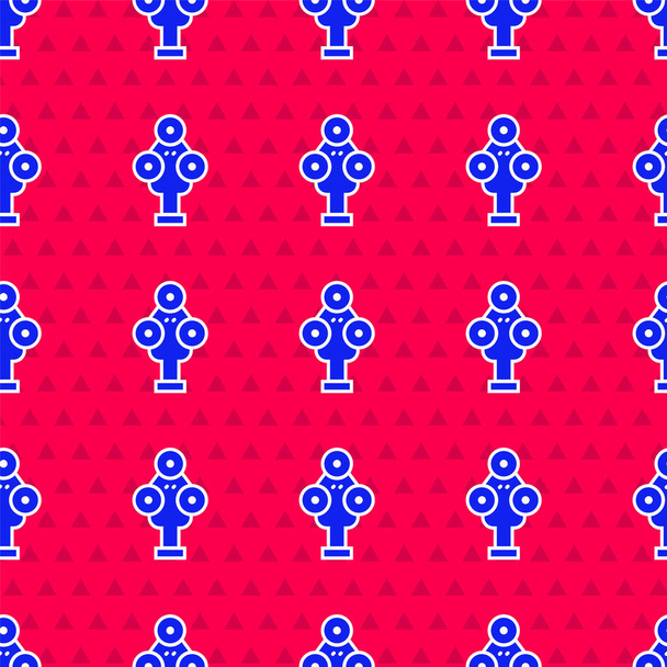 Blaues 3D-Scanner-Symbol isoliert nahtlose Muster auf rotem Hintergrund. Vektor - Vektor, Bild