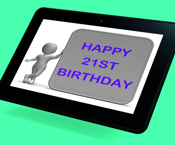 Щасливий 21-й день народження планшет означає вітання перевернувши двадцять
 - Фото, зображення