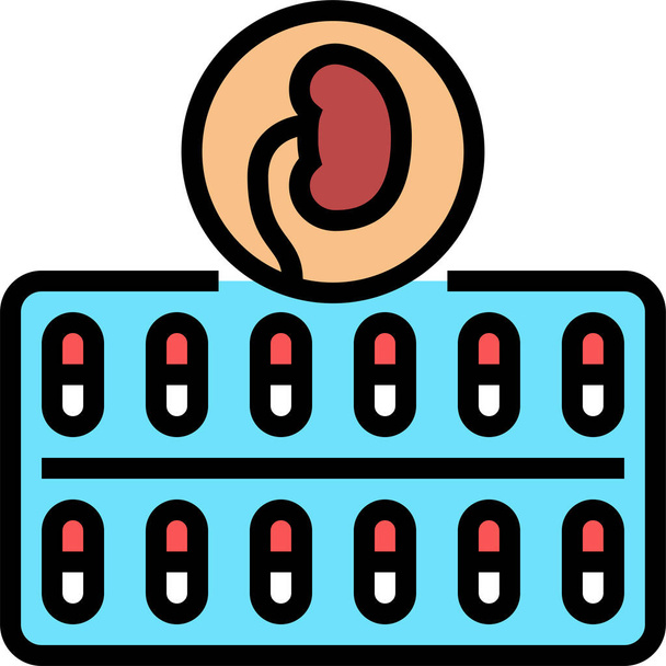 paquete de medicamentos icono de riñón en estilo filledoutline - Vector, imagen
