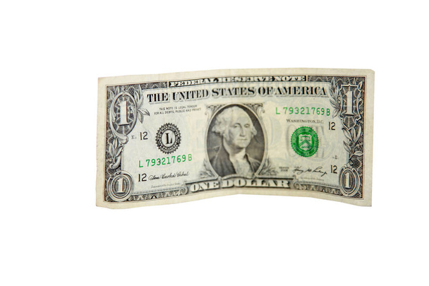 one dollar bill. isolated on white. room for text. american money. us money. united states of america. bucks. big bucks. dollar dollar dollar.  - Valokuva, kuva