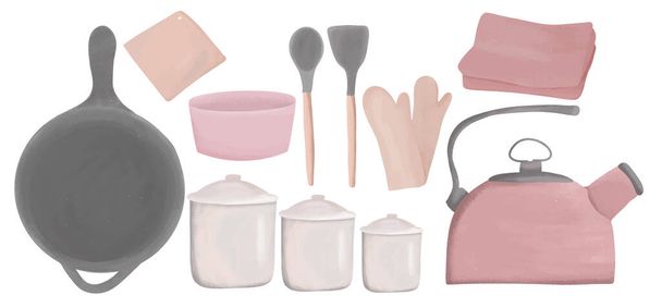 Accesorios de cocina y vajilla, cocina, colección de utensilios de cocina - Vector, Imagen
