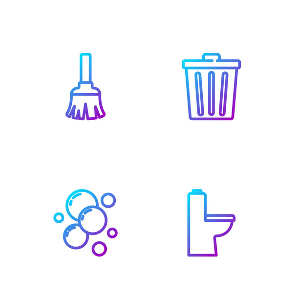 Set linea WC ciotola, sapone bolle d'acqua, piuma scopa e cestino. Icone di colore sfumato. Vettore - Vettoriali, immagini