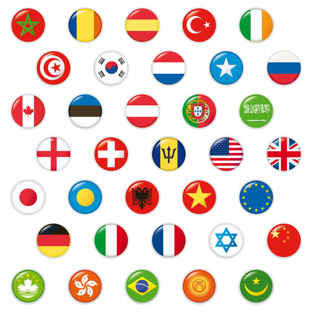 Set of world flags. Vector button - Vetor, Imagem