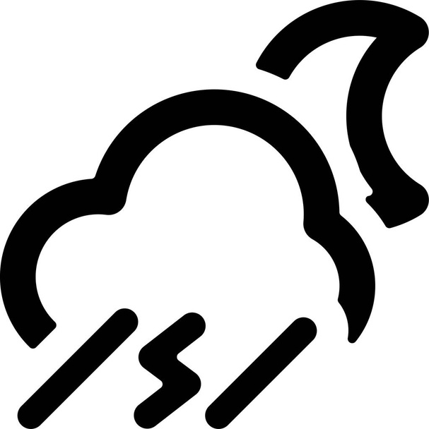 weather night thunder icon in solid style - Vector, Image