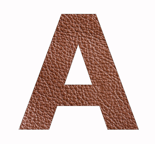 Alphabet letter A - Brown leather texture background - Foto, afbeelding