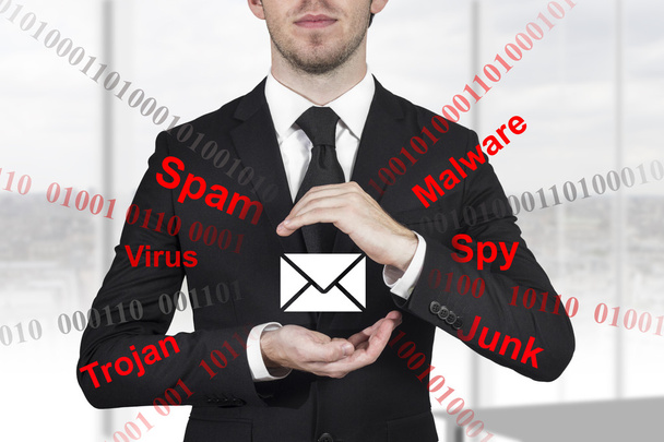 businessman protecting mail from spam - Φωτογραφία, εικόνα