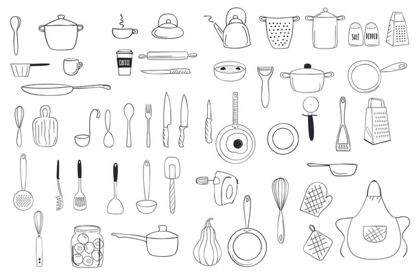 Kitchenware outline doodle line art clipart. Vector illustration. - Vector, imagen