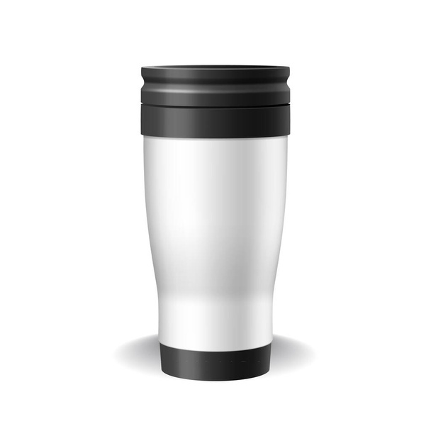 White travel mug, thermal bottle for hot coffee or tea, car or office blank template for branding - Vektori, kuva