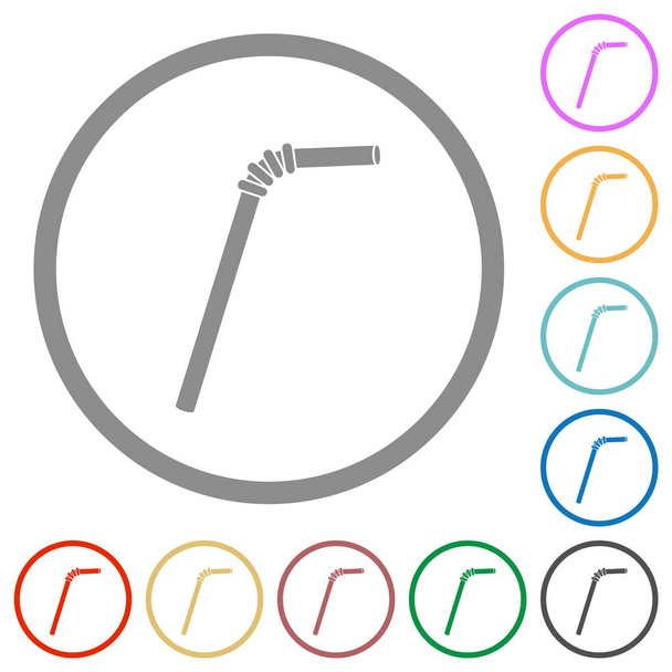 Einzelne Trinkhalme flache Farbsymbole in runden Umrissen auf weißem Hintergrund - Vektor, Bild