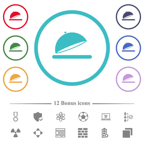 Bandeja de comida abierta iconos de color plano en forma de círculo contornos. 12 iconos de bonificación incluidos. - Vector, Imagen