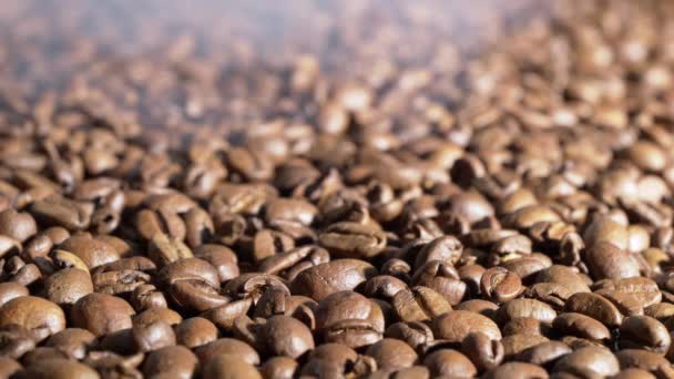 Смажені кавові зерна знімаються дуже близько, дим виходить з них, концепція смачних бобів для смачних напоїв
 - Кадри, відео