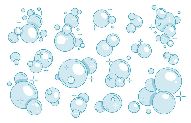 Set of Soap Bubbles, Transparent Water Spheres Isolated on White Background. Soapy Balls Balloons, Soapsuds. Glossy Foam - Vector, Image