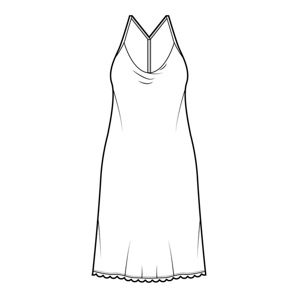 Šaty skluzavka technické módní ilustrace s nadrozměrným tělem, po kolena tužka sukně, racerback. Ploché oblečení vpředu - Vektor, obrázek