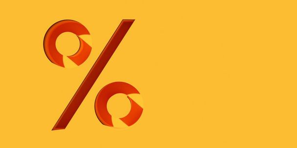 Percent sign or symbol cut out into yellow background with copy space, sale or promotion concept, 3D illustration - Φωτογραφία, εικόνα