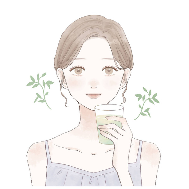 It is a woman who drinks cold tea in the glass. - Vector, Imagen
