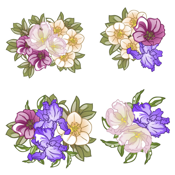 set of vector illustrations with beautiful flowers - Vettoriali, immagini