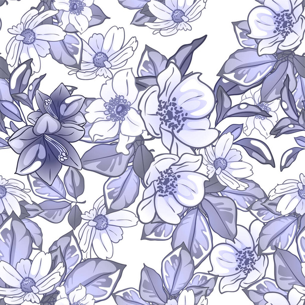 vector illustration of beautiful blue colored flowers ornament for postcard - Vetor, Imagem