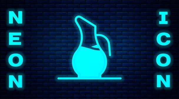 Ragyogó neon Decanter bor ikon elszigetelt téglafal háttér. Vektor - Vektor, kép