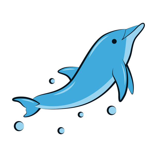 flat color vector illustration of a blue dolphin - Vektor, kép