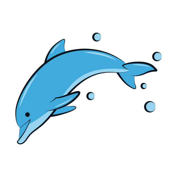 flat color vector illustration of a blue dolphin - Vector, Image