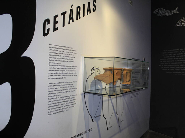 ホセ・サラマゴ財団の本部であるCasa dos Bicosでのファサードと展示。2021年6月14日ポルトガル・リスボン:ホセ・サラマーゴ財団本部カサ・ドス・ビコスにおけるローマ帝国の物品のファサードと展示 - 写真・画像