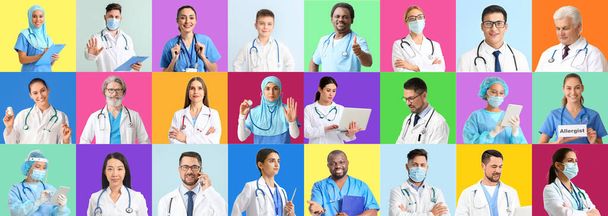 Grupa lekarzy na tle koloru - Zdjęcie, obraz