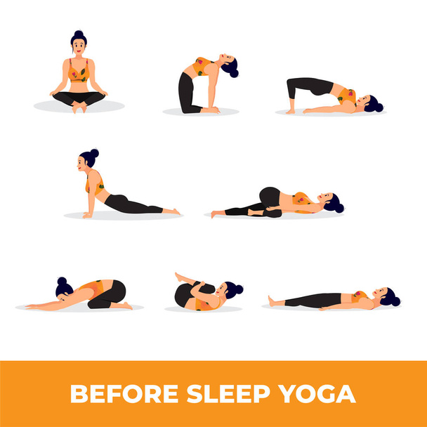 Set of Yoga Asana Before Sleep vector - Vecteur, image