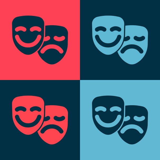 Arte pop Comedia y tragedia máscaras teatrales icono aislado en el fondo de color. Vector - Vector, imagen