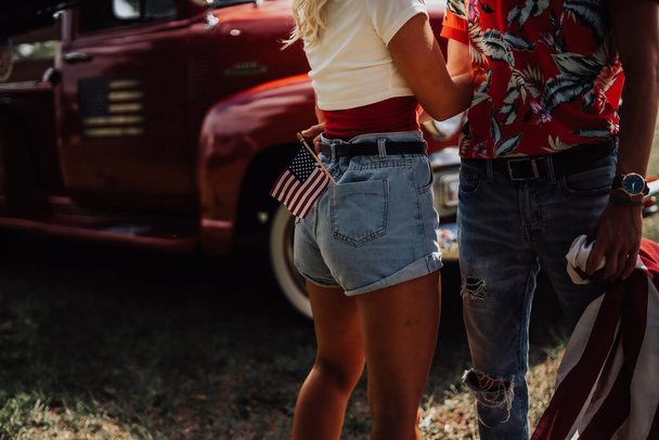 Couple in a vintage red truck - Photo, image