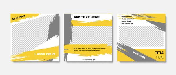 Векторный желтый серый дизайн социальных сетей, контрастный цветовой элемент, абстрактная графика для цифрового маркетинга, бизнес-макеты fb и instagram, веб-баннер - Вектор,изображение