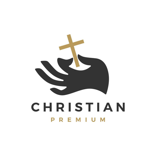 hand hold holding christ cross logo vector icon illustration - Vector, Image