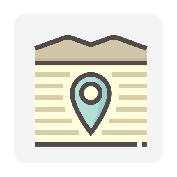 Land and gps pin vector icon. Consist of empty area, position pin point, road and location. Real estate or property for housing subdivision, development, owned, sale, rent, buy or investment. 48x48 px - Вектор,изображение