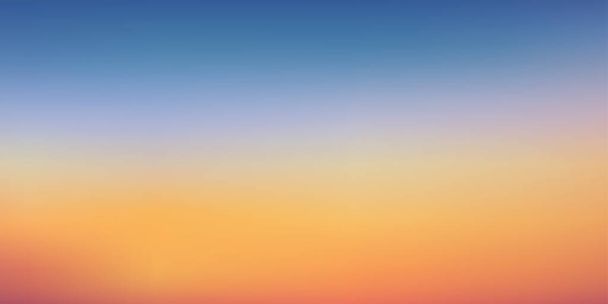 Закат небо вечером с оранжевым, желтым и голубым цветом, драматические сумерки пейзаж с темно-голубым небом, векторная сетка горизонта Знамя восхода солнца для весны или лета, Панорама природный  - Вектор,изображение